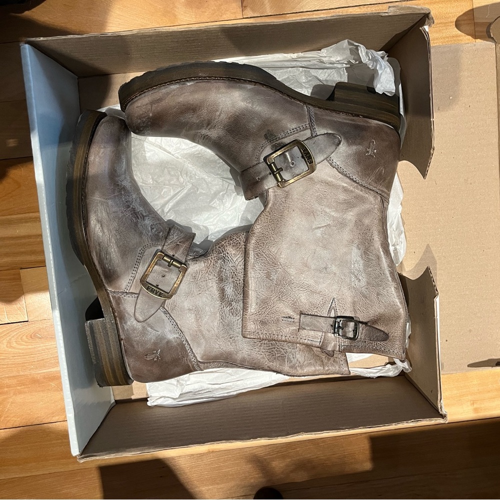 Frye Gray Ankle Boots with Buckles